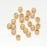 Real Gold Plated Brass Round Spacer Beads, Lead Free & Cadmium Free & Nickel Free, Real 18K Gold Plated, 2.5mm, Hole: 0.5mm, about 2000pcs/50g(KK-L147-197-2.5mm-NR)