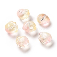 Transparent Spray Painted Glass Beads, Cat Paw Print, Pink, 11x12x8.5mm, Hole: 1.2mm(GLAA-I050-05B)