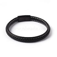 Imitation Leather Braided Cord Bracelets, with 304 Stainless Steel Magnetic Clasps, Gunmetal, 220x9x5mm(BJEW-E293-04B)