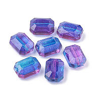 Two Tone Transparent Spray Painted Acrylic Bead, Rectangle Octagon, Blue, 15x11x7mm, Hole: 1mm(X-ACRP-T005-28)