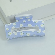 Rectangle with Flower Printed PVC Claw Hair Clips, with Iron Findings, Banana Jaw Clips Hair Accessories for Women and Girls, Light Sky Blue, 45x81.5x31.5mm(PW23031352085)
