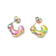 Ion Plating(IP) 304 Stainless Steel Rectangle Stud Earrings, Half Hoop Earrings for Women, Rainbow Color, 11x15x3.5mm, Pin: 0.7mm(EJEW-P202-06MC)