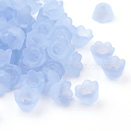Chunky Cyan Transparent Frosted Tulip Flower Acrylic Bead Caps, Lily of the Valley, 10mm wide, 6mm thick, hole:1.5mm(X-PL543-5)