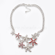 Alloy Bib Statement Necklaces, with Acrylic Beads and Rhinestone, Iron Curb Chain, Starfish/Sea Stars, Platinum, 17.9 inch(45.5cm)(NJEW-WH0002-01P)
