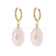 304 Stainless Steel Oval with Snake Dangle Hoop Earrings, Natural Rose Quartz Drop Earrings, Golden, 34x12.4mm(XH8326-3)