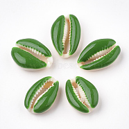 Cowrie Shell Beads, with Enamel, No Hole/Undrilled, Green, 20~26x13~18x5~7mm(SHEL-S274-04A)