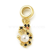 Rack Plating Brass & Cubic Zirconia & ABS Plastic Pearl European Pendants, Long-Lasting Plated, Lead Free & Cadmium Free, Real 18K Gold Plated, Duck, 26mm, Hole: 4.6mm, Pendant: 17x8.5x5.5mm(KK-Z067-61A-G)