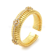 Brass Micro Pave Cubic Zirconia Cuff Rings, Real 16K Gold Plated, Inner Diameter: 18mm(RJEW-P102-16G)
