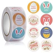 8 Patterns Easter Theme Paper Self Adhesive Rabbit Stickers Rolls, for Suitcase, Skateboard, Refrigerator, Helmet, Mobile Phone Shell, Word, Sticker: 25mm, 500pcs/roll(PW-WG71405-05)