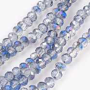 Electroplate Glass Beads Strands, Opalite, Half Rainbow Plated, Faceted, Rondelle, Aqua, 6x4~5mm, Hole: 0.8~1mm, about 88~92pcs/strand, 15.5 inch~16 inch(39~45cm)(GLAA-K027-HR-B04)
