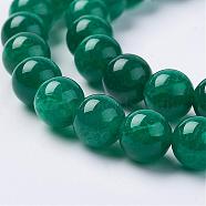 Natural Crackle Agate Beads Strands, Heated & Dyed, Round, Green, 8mm, Hole: 1mm, about 48pcs/strand, 15.4 inch(39cm)(G-D868-8mm-02)