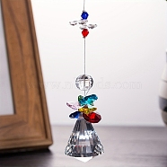 Angle Glass Hanging Ornaments, Colorful Octagonal Bead Suncatchers for Outdoor Garden Decorations, Red, 220mm(PW-WG28625-01)