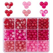 300Pcs 6 Colors Spray Painted Crackle Glass Beads, Round, Fuchsia, 8mm, Hole: 1.3~1.6mm, 50pcs/color(CCG-SZ0001-11A)