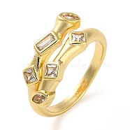 Plating Brass Micro Pave Cubic Zirconia Open Cuff Rings, Real 18K Gold Plated, Square, Adjustable(RJEW-K266-13A-G)