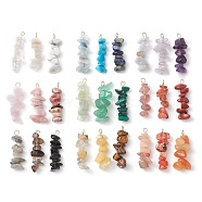 Gradient Color Mixed Gemstone Chip Beaded Pendants, with 304 Stainless Steel Loops, Stainless Steel Color, 28~34x7~10x7~10mm, Hole: 2x3mm, 27pcs/set(PALLOY-JF02795)