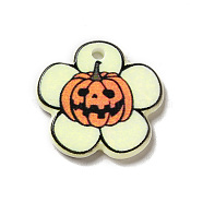 Halloween Printed Acrylic Pendants, Pumpkin Pattern Charm, Flower, 20x21x2.5mm, Hole: 2mm(MACR-O046-07A)