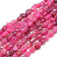 Chips Natural Crackle Agate Beads Strands, Dyed & Heated, DeepPink, 8~16x8~12x6~10mm, Hole: 1mm; about 30~40pcs/strand, 15~16inches(G-P031-07)