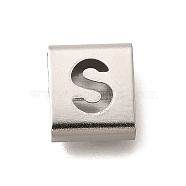 Letter Style 304 Stainless Steel Square Slide Charms, Letter S, 9x8x4mm, Hole: 3.5x8.5mm(STAS-L132-10S)