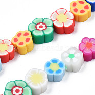 Handmade Polymer Clay Bead Strands, Flower, Mixed Color, 6.5~10x7~10.5x4~5mm, Hole: 1.6mm, about 40pcs/strand, 11.61 inch~13.19 inch(29.5~33.5cm)(CLAY-N011-48B-M)