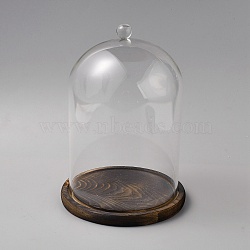 Glass Dome Cover, Decorative Display Case, Cloche Bell Jar Terrarium with Wood Base, for DIY Preserved Flower Gift, Coconut Brown, 168x250mm(DJEW-WH0043-49)