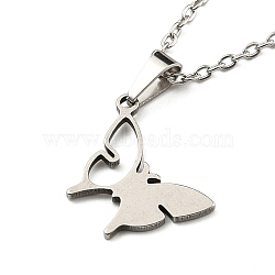 Stainless Steel Pendant Necklaces, Butterfly, Stainless Steel Color, 17.91 inch(45.5cm)(NJEW-C051-01P)