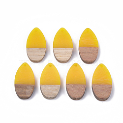 Resin & Wood Pendants, teardrop, Gold, 31x16x3.5~4mm, Hole: 1.5mm(X-RESI-S358-16C)