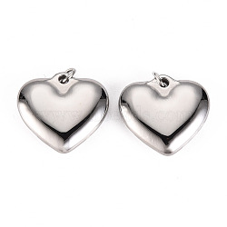 Non-Tarnish 304 Stainless Steel Pendants, with Jump Rings, Heart, Stainless Steel Color, 19x20x5mm, Jump Ring: 4.8x0.8mm, 3.2mm inner diameter(STAS-S116-129P)