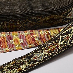 Polyester Ribbons, with Flower Pattern, Jacquard Ribbon, Black, 1-1/8 inch(30mm), 33yards/roll(30.1752m/roll)(OCOR-L018-37A-30mm)