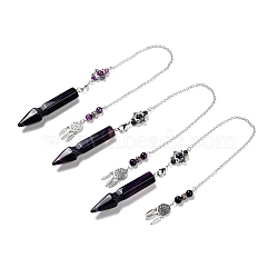 Natural Banded Agate Pointed Dowsing Pendulums, Dyed & Heated, with Eco-Friendly Brass Findings, Platinum, Cadmium Free & Lead Free, Bullet, 31.35cm(G-I322-01P-09)