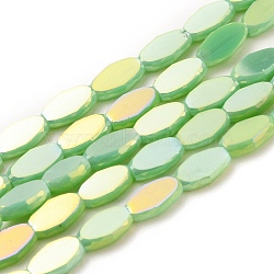 Electroplate Opaque Glass Beads Strands, Faceted, Oval, Full Rainbow Plated, Pale Green, 10.5x6x3mm, Hole: 1.2mm, about 50pcs/Strand, 21.26''(54cm)(EGLA-J150-A-FR02)