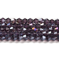 Transparent Electroplate Glass Beads Strands, AB Color Plated, Faceted, Bicone, Violet, 4x4mm, Hole: 0.8mm, about 87~98pcs/strand, 12.76~14.61 inch(32.4~37.1cm)(GLAA-F029-4mm-A04)