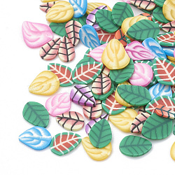 Handmade Polymer Clay Cabochons, Nail Art Decorations, Leaf, Mixed Color, 5~6x3~5x0.3~1mm(CLAY-T011-05)