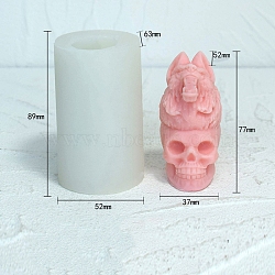 3D Halloween Skull with Wolf DIY Food Grade Silicone Candle Molds, Aromatherapy Candle Moulds, Scented Candle Making Molds, White, 6.3x5.2x8.9cm(PW-WG71142-01)