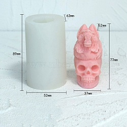 3D Halloween Skull with Wolf DIY Food Grade Silicone Statue Candle Molds, Aromatherapy Candle Moulds, Portrait Sculpture Scented Candle Making Molds, White, 6.3x5.2x8.9cm(PW-WG71142-01)