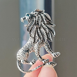 Alloy Rhinestone Brooch for Backpack Clothes, Lion, 52x48mm(PW-WG8300B-03)