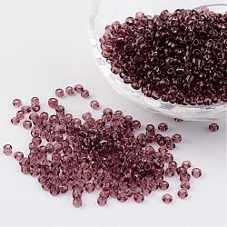 8/0 Glass Seed Beads, Transparent, Round, Pale Violet Red, 3mm, Hole: 1mm, about 1097pcs/50g(X-SEED-A004-3mm-16)