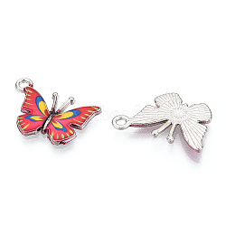 Printed Alloy Pendants, with Enamel, Butterfly, Platinum, Red, 14x20.5x1.5mm, Hole: 1.6mm(X-PALLOY-R111-14E)