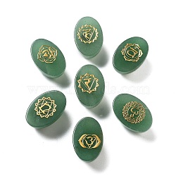 Natural Green Aventurine Oval Display Decorations, Engraved Chakra Symbol for Energy Balancing Meditation Therapy, 30~30.5x20x14~15mm, 7 styles, 1pc/style, 7pcs/set(G-F774-01A)