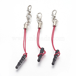 Plastic Mobile Dustproof Plugs, with Iron Findings and Nylon Cord, Platinum, Cerise, 72~74mm(MOBA-F004-A10)