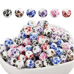 210Pcs 6 Styles Floral Printed Porcelain Beads, Flower Patterned Ceramic Round Beads, Mixed Color, 8mm, Hole: 2~2.5mm, 35pcs/style(PORC-DC0001-15)