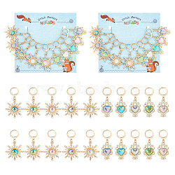 Alloy with Plastic Pendant Stitch Markers, Crochet Leverback Hoop Charms, Locking Stitch Marker with Wine Glass Charm Ring, Heart & Sun, Mixed Color, 4~4.2cm, 2 style, 5pcs/style, 10pcs/set(HJEW-AB00253)