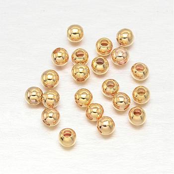 Real Gold Plated Brass Round Spacer Beads, Lead Free & Cadmium Free & Nickel Free, Real 18K Gold Plated, 2.5mm, Hole: 0.5mm, about 2000pcs/50g