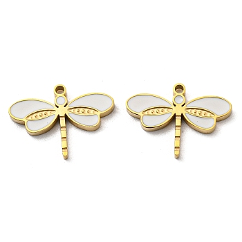 304 Stainless Steel Pendants, with Enamel, Dragonfly Charm, Real 14K Gold Plated, 11.5x16x1.5mm, Hole: 1.2mm
