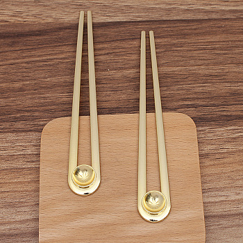Alloy Hair Fork Findings, Cabochon Settings, with Iron Pins, Round, Light Gold, 148x20mm