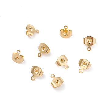 Brass Ear Nuts, Earring Backs, with Loop, Long-Lasting Plated, Real 18K Gold Plated, 8.3x7x3.7mm, Hole: 0.8mm