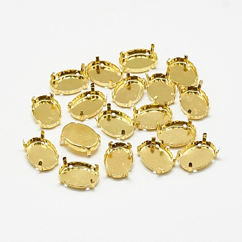 201 Stainless Steel Sew on Prong Settings, Claw Settings for Pointed Back Rhinestone, Oval, Golden, Tray: 13x9mm, 14x9.5x5mm, Hole: 1mm