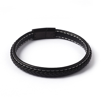 Imitation Leather Braided Cord Bracelets, with 304 Stainless Steel Magnetic Clasps, Gunmetal, 220x9x5mm