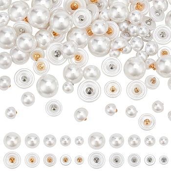 WADORN 100Pcs 10 Style Resin Imitation Pearl Shank Buttons, 1-Hole, with Metal Findings, Half Round, Mixed Color, 10x10mm, Hole: 1.8mm, 10pcs/style