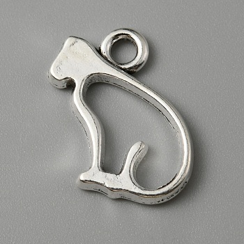Tibetan Style Alloy Pendants, Kitten Charms, Antique Silver, Cat Shape, 16.5x10.5x1.5mm, Hole: 2mm