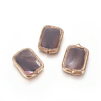 Shell Beads, Edge Golden Plated, Rectangle, 22x16x3mm, Hole: 0.7mm